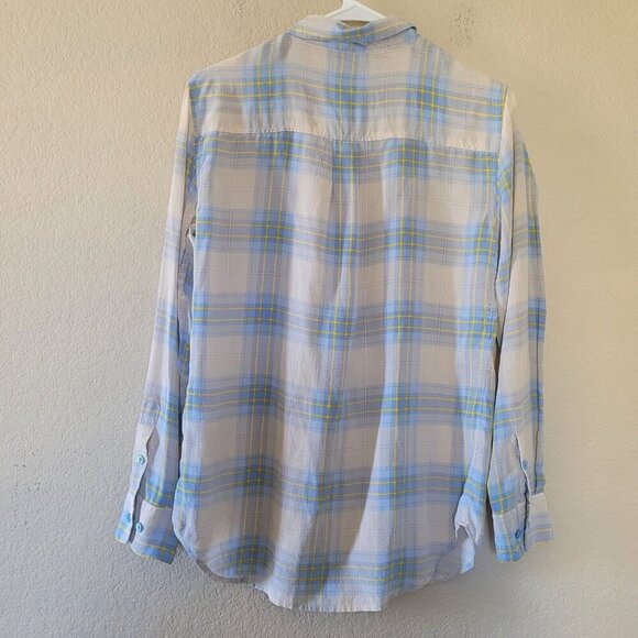 Equipment Femme Blouse Small Button Up Plaid Blue Silk Long Sleeve Preppy Office - Picture 8 of 8